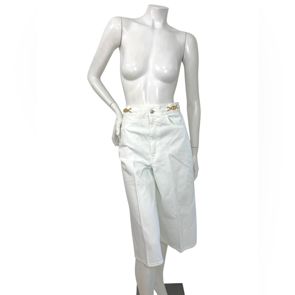 Celine White Denim Culotte Shorts Gold Hardware Waist Size 28